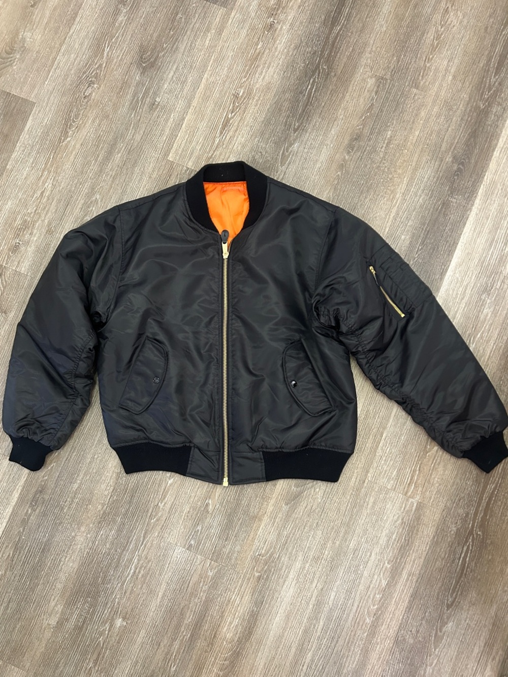 Men's Black Bomber Jacket with Orange Lining
